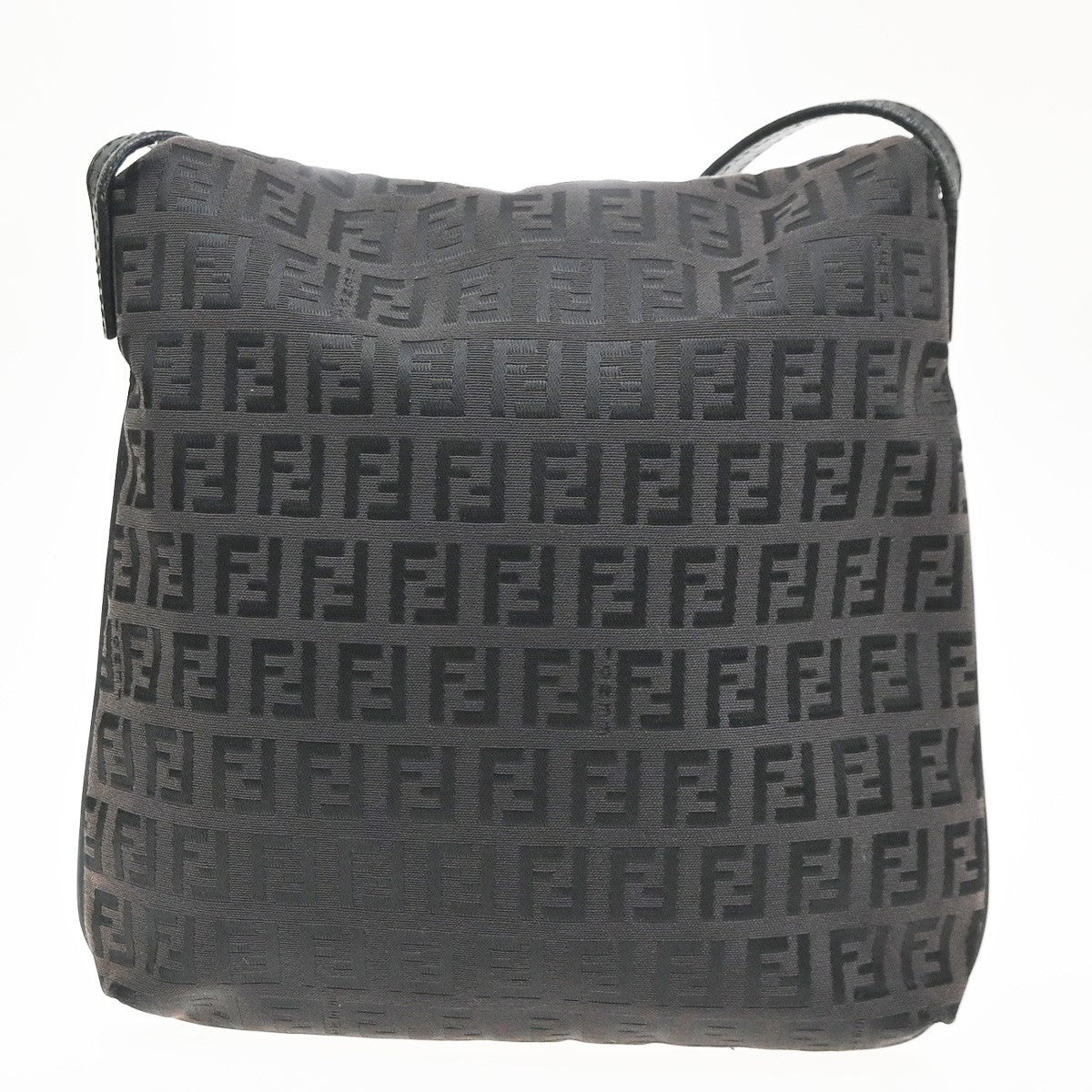 FENDI Logo Zucchino Pattern Shoulder Bag Canvas Leather BN BK Italy 38KC820