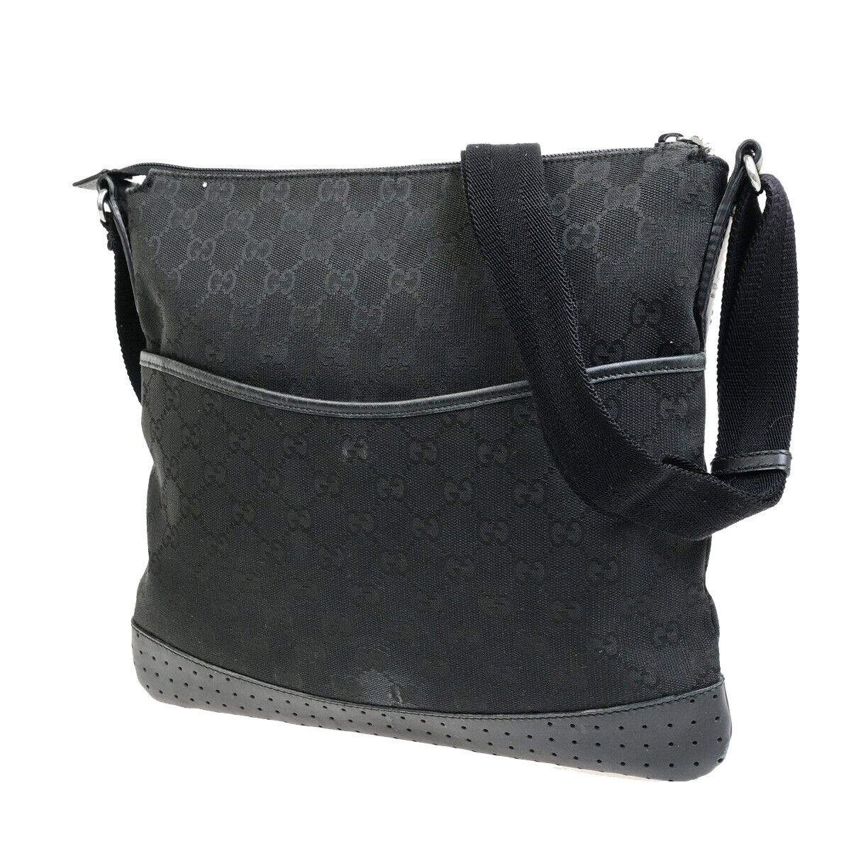 GUCCI Logo GG Pattern Cross Body Shoulder Bag Canvas Leather Black Italy 87FB347