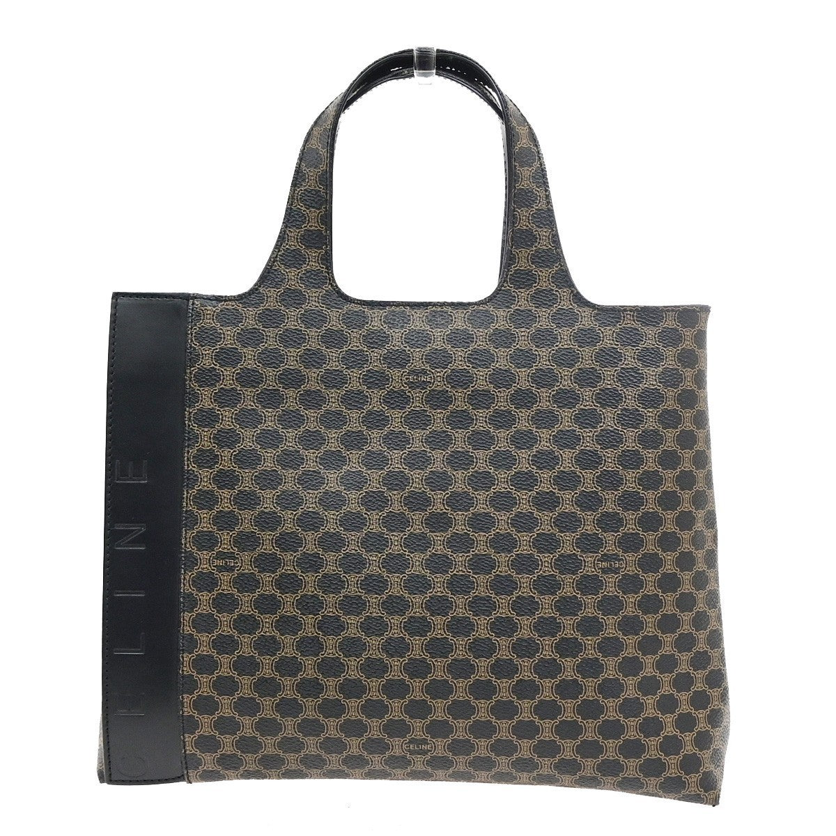 CELINE Logo Macadam Pattern Hand Bag PVC Leather Black GHW Italy 86KD118
