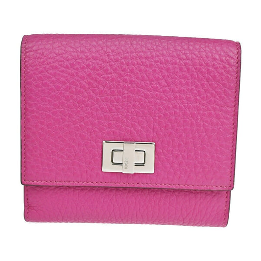 FENDI Logo Peekaboo Bifold Wallet Purse Leather Magenta SHW Italy 39RJ491