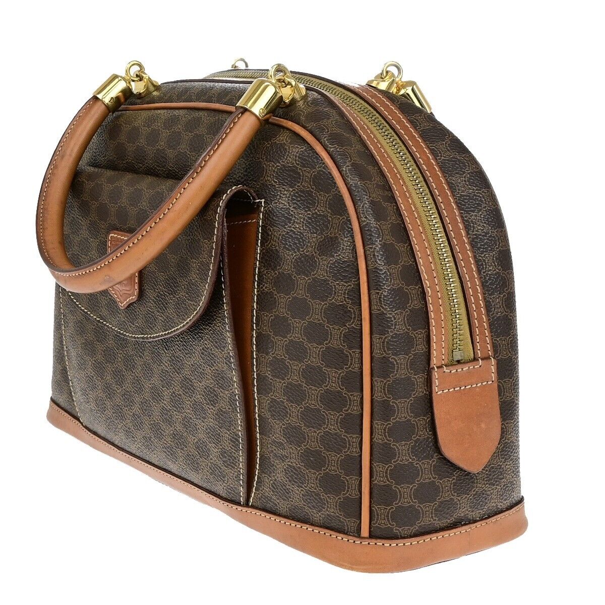 CELINE Logo Macadam Pattern Hand Bag PVC Leather Brown GHW Made in Italy 86ED033