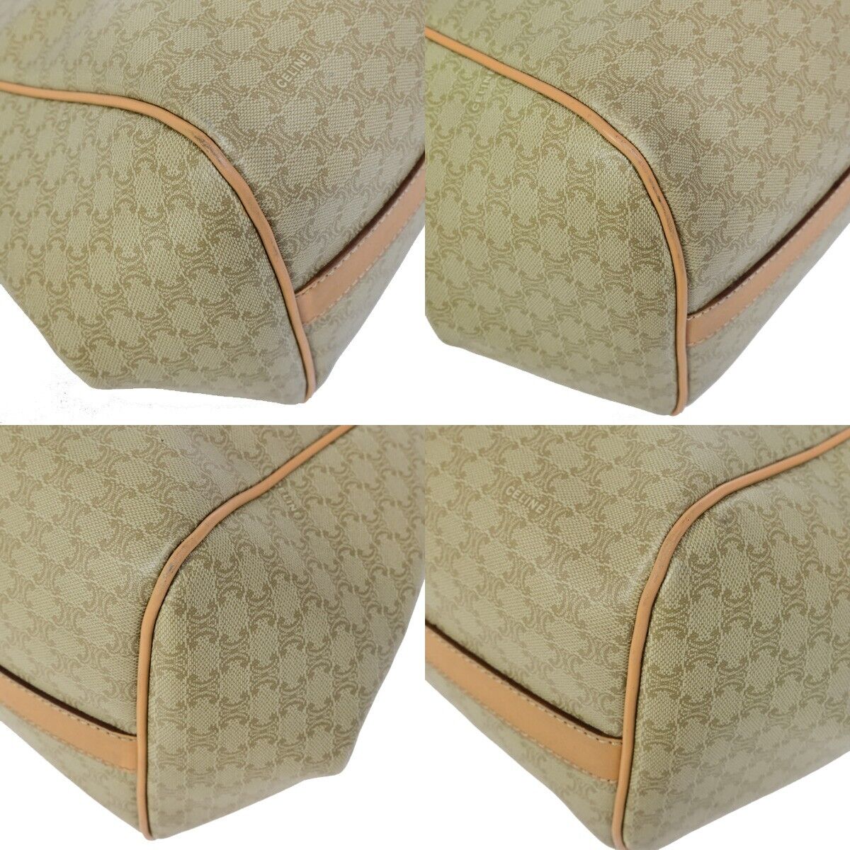CELINE Logo Macadam Pattern Shoulder Tote Bag PVC Leather Beige Gold 33EB541