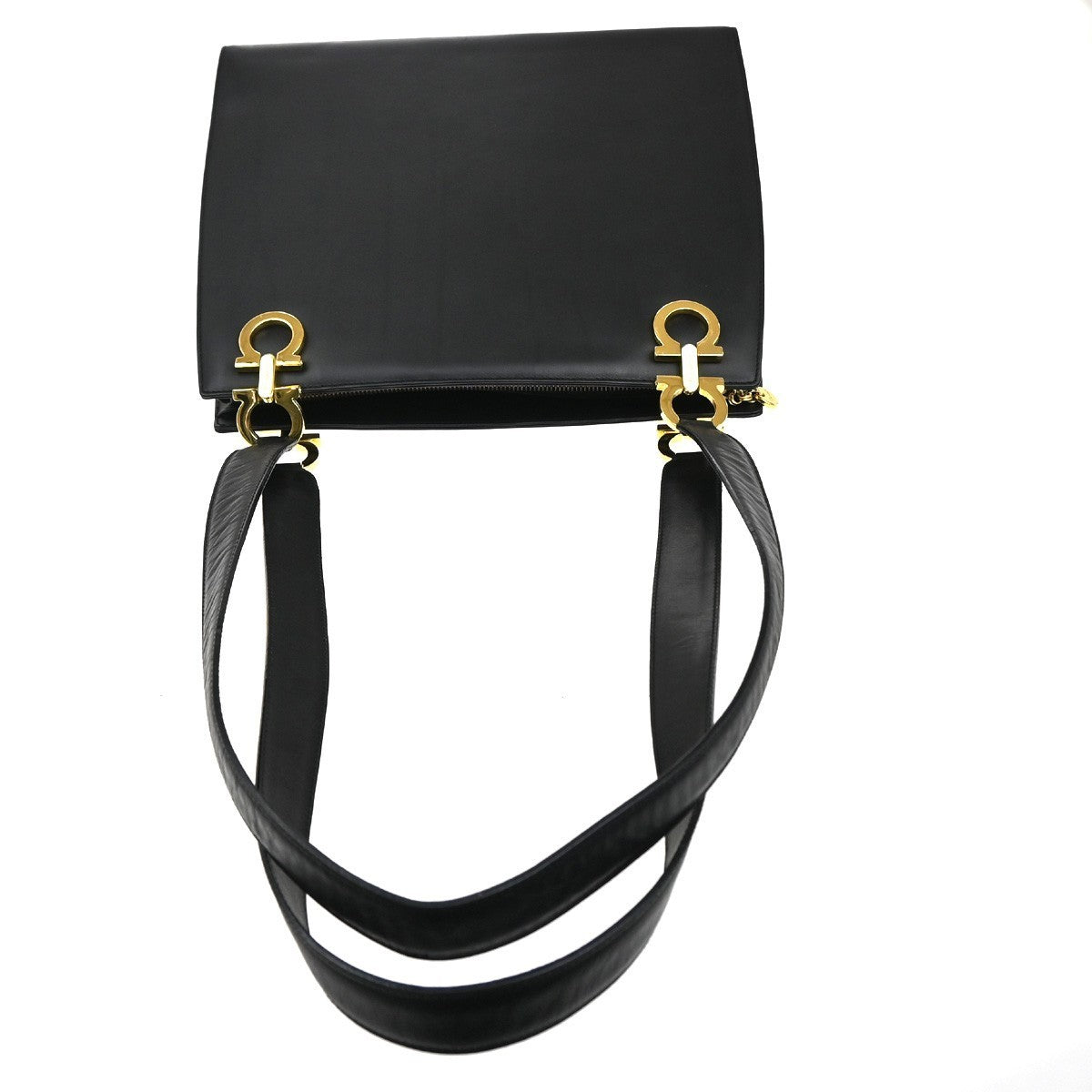 SALVATORE FERRAGAMO Logo Gancini Shoulder Hand Bag Leather GHW Black 30MA179