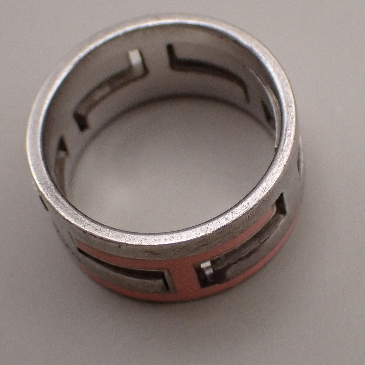 HERMES Logo Move H Ring Size 50 Silver 925  Pink Accessory 64RL361