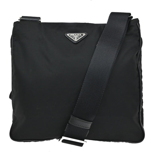 PRADA MILANO Logo Tessuto Shoulder Bag Nylon Leather Black  Italy 87KA725