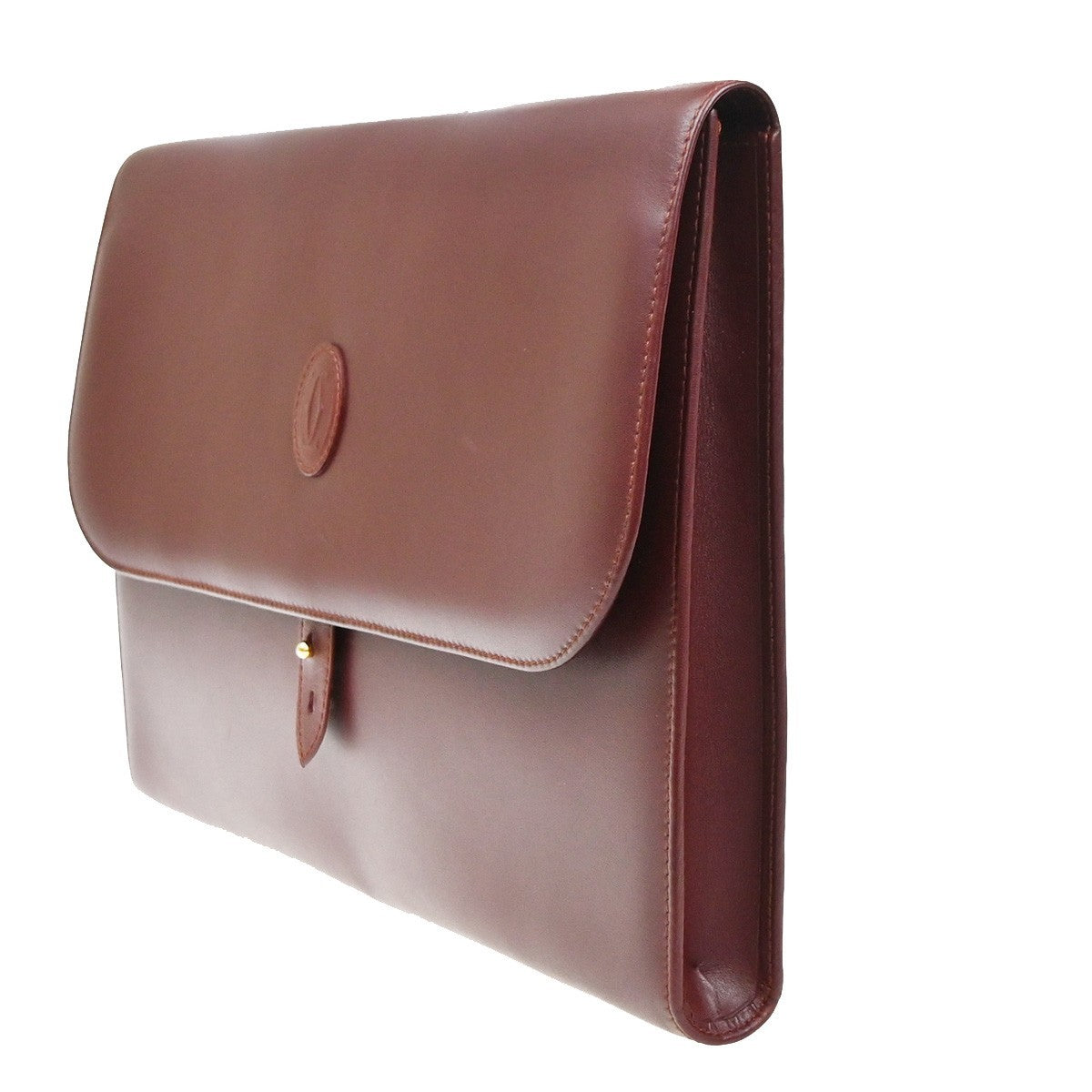 CARTIER Logo Must Line Clutch Hand Bag Leather Red Burgundy GHW 09MA544