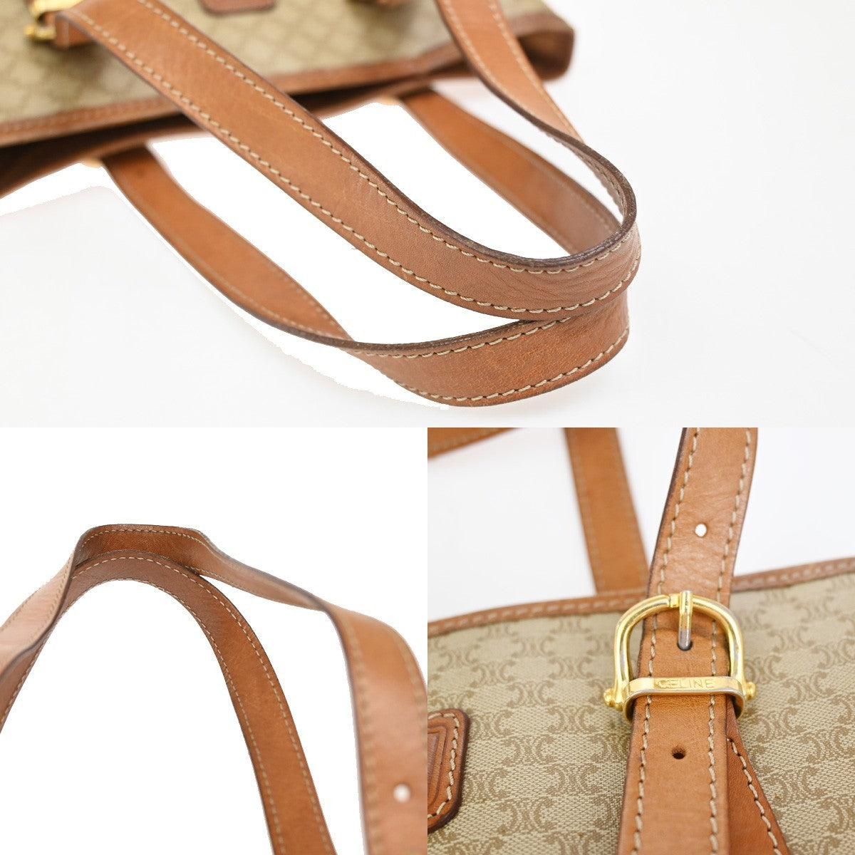 CELINE Logo Macadam Pattern Shoulder Bag PVC Leather BN Beige GHW Italy 63ZA280