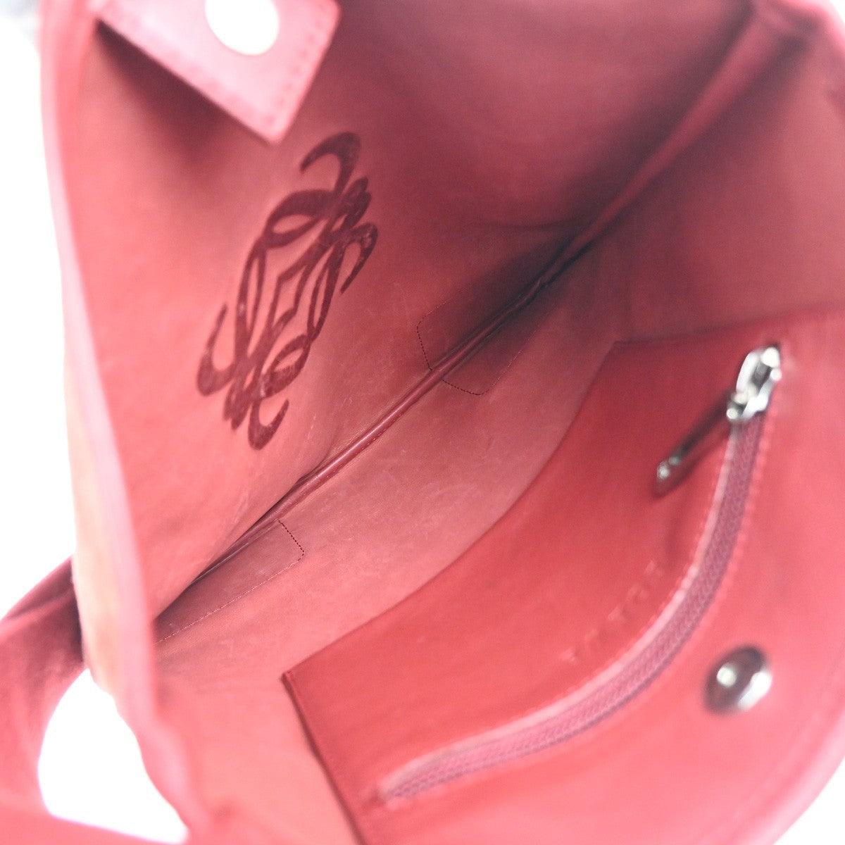 LOEWE Logo Anagram Crossbody Shoulder Bag Suede Leather Red SHW Spain 34KD045