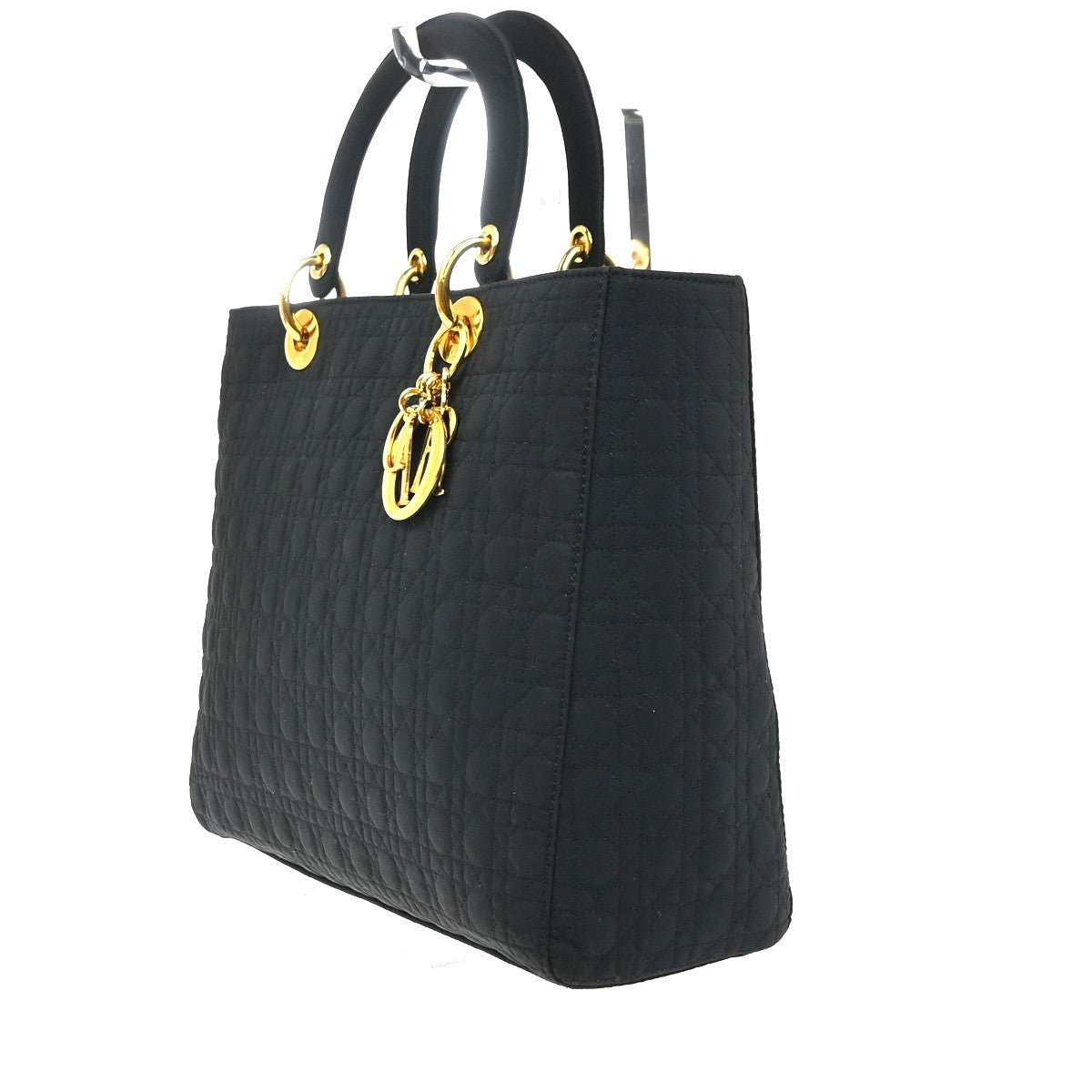CHRISTIAN DIOR Logo Lady Cannage Hand Bag  Nylon Leather Black GHW Italy 79KC991