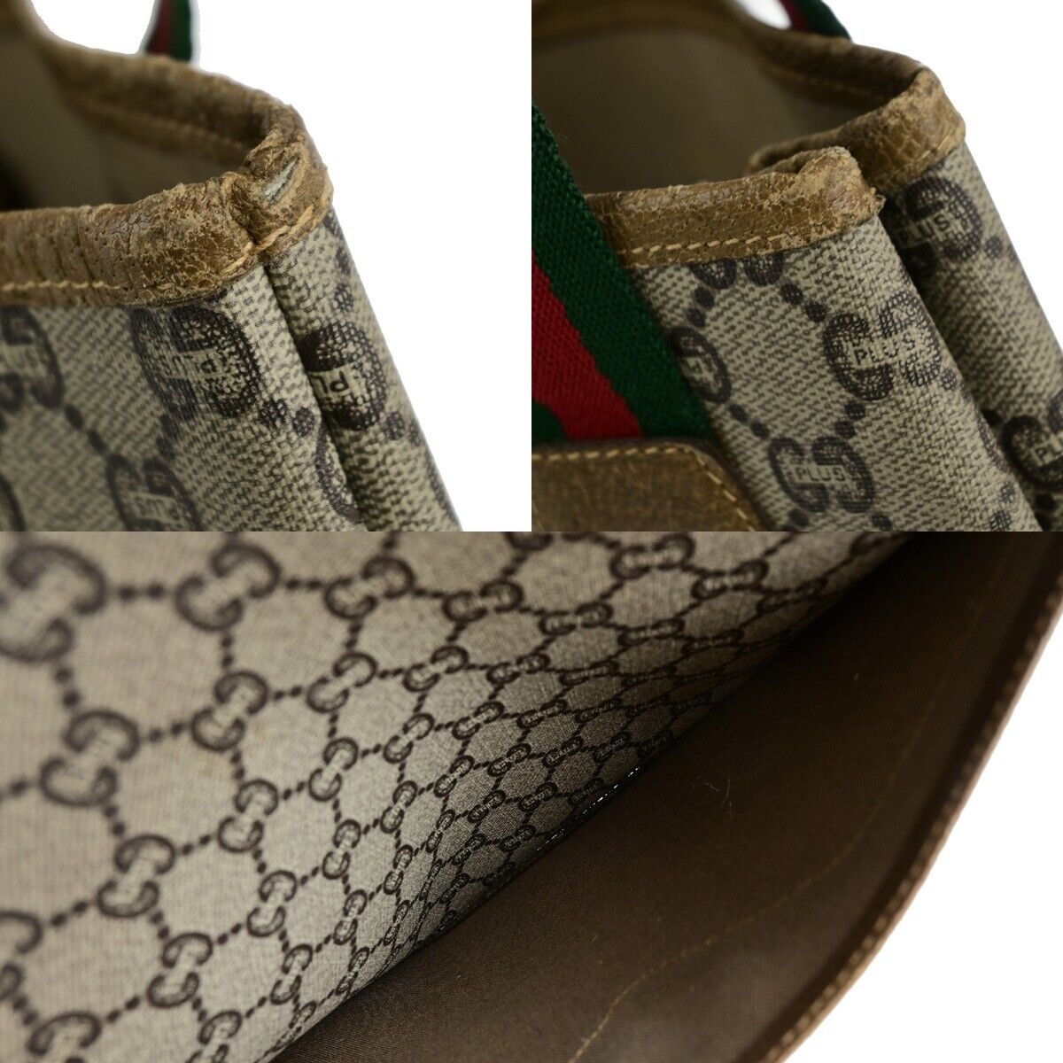 GUCCI PLUS GG Pattern Sherry Shoulder Tote Bag PVC Leather Brown Italy 67KA413