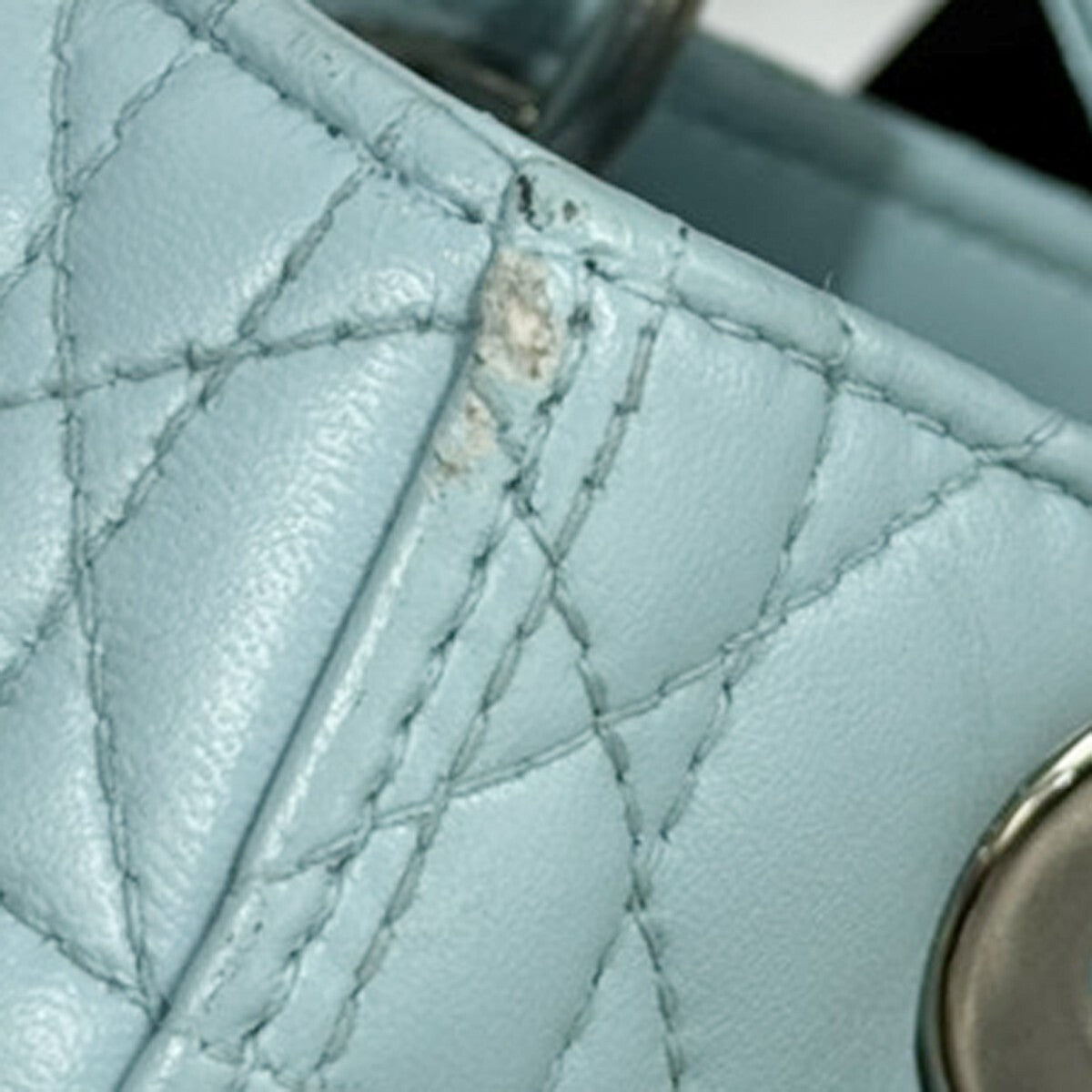 CHRISTIAN DIOR Logo Lady Cannage 2Way Shoulder Hand Bag Leather Blue 627RL153