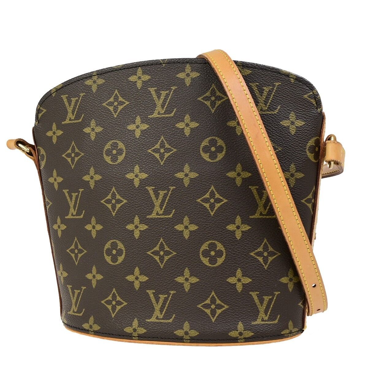 LOUIS VUITTON Logo Drouot Shoulder Bag Monogram Leather Brown M51290 76ED002