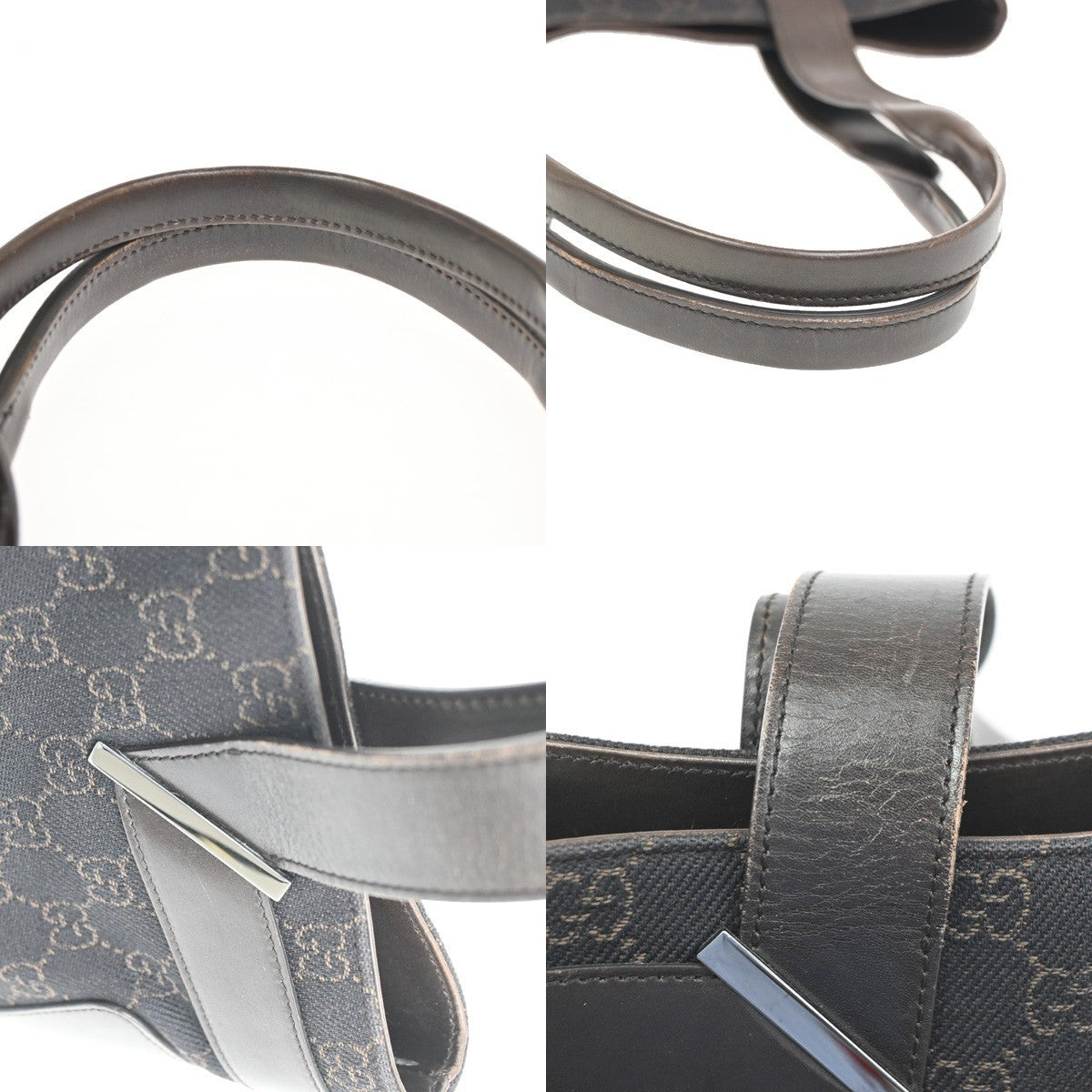 GUCCI Logo GG Shoulder Tote Bag Canvas Leather Brown SHW Italy 32TA358