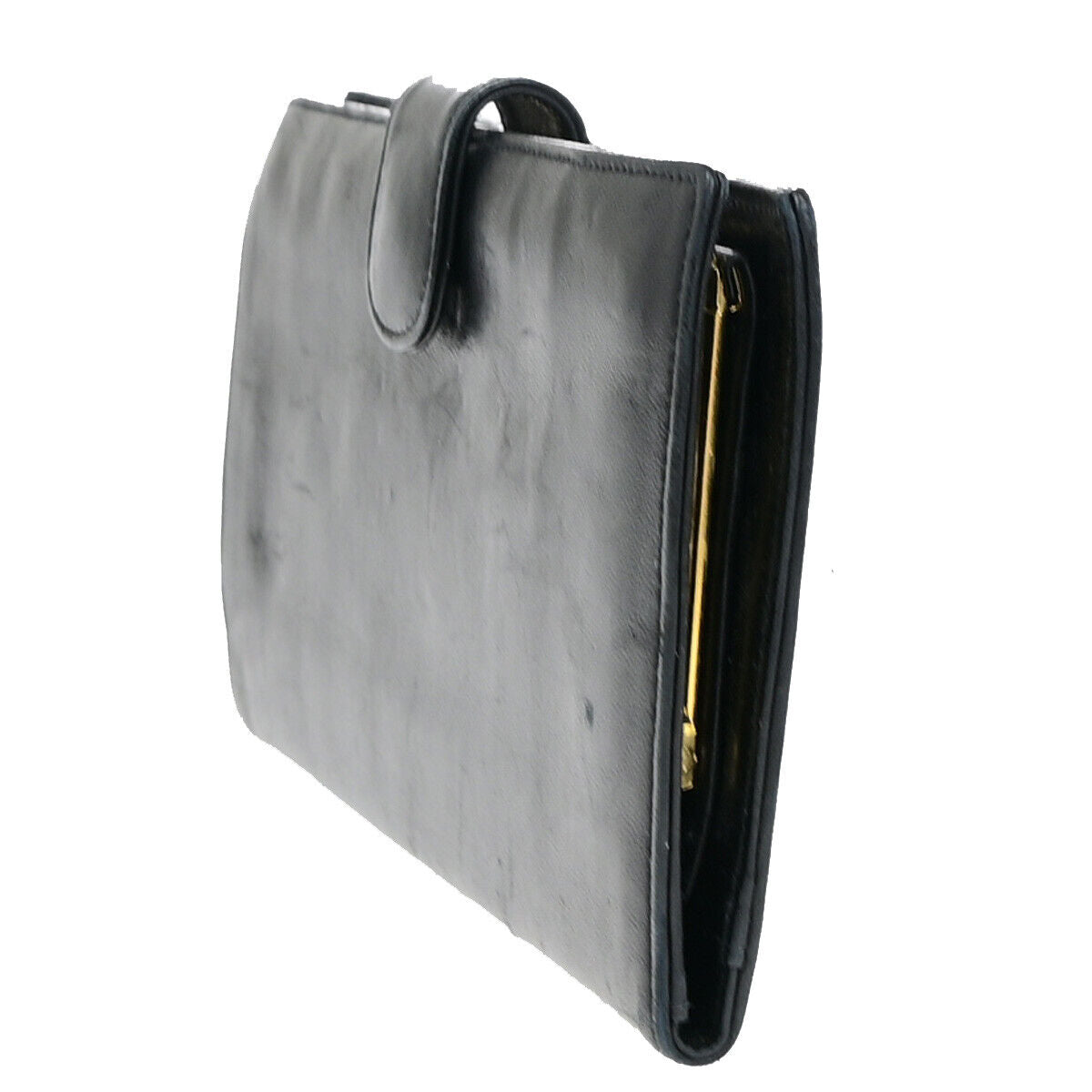 CHANEL CC Logo Long Bifold Wallet Purse Leather Black GHW Vintage 66RJ939