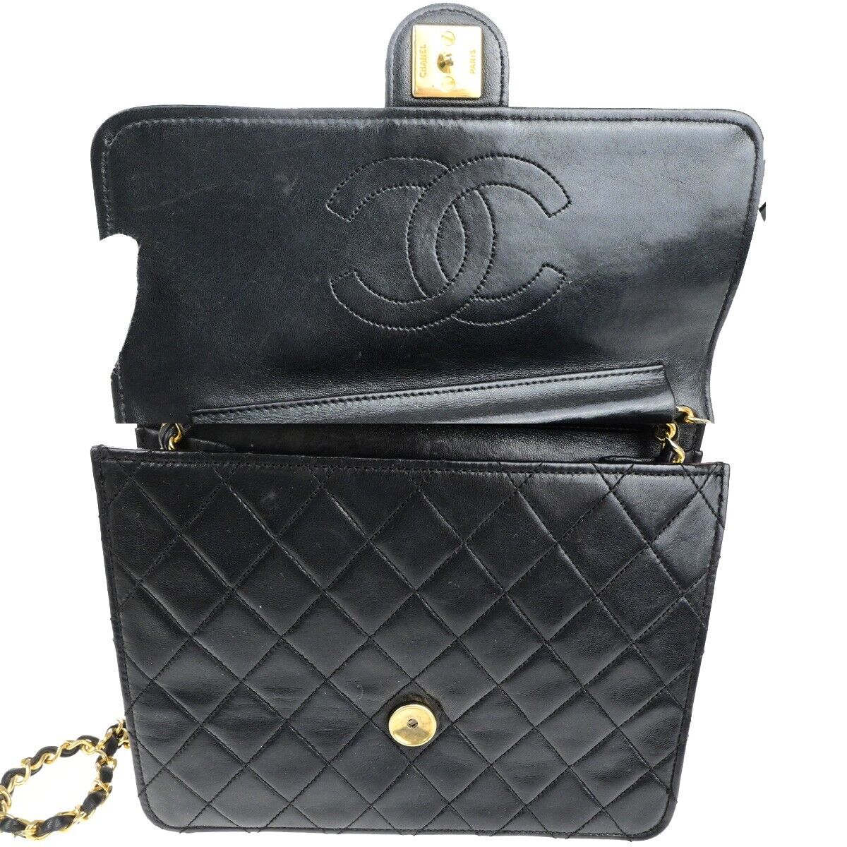 CHANEL CC Logo Matelasse Chain Shoulder Bag Leather Black GHW 41RK820