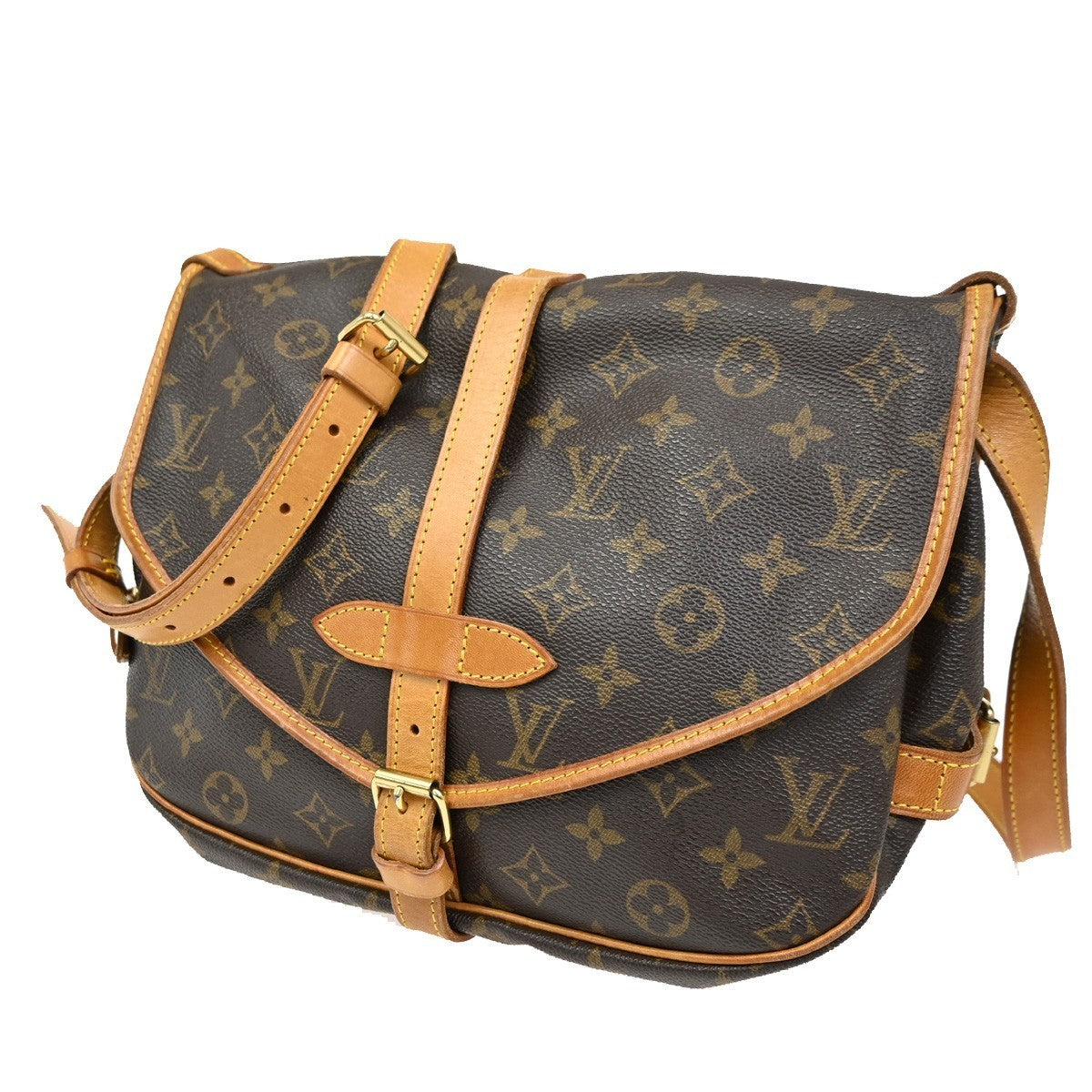 LOUIS VUITTON Logo Saumur 30 Shoulder Bag Monogram Leather Brown M42256 19CA490