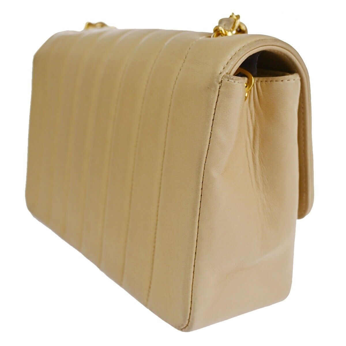 CHANEL CC Mademoiselle Chain Shoulder Bag Leather Beige GHW Vintage 864RJ466