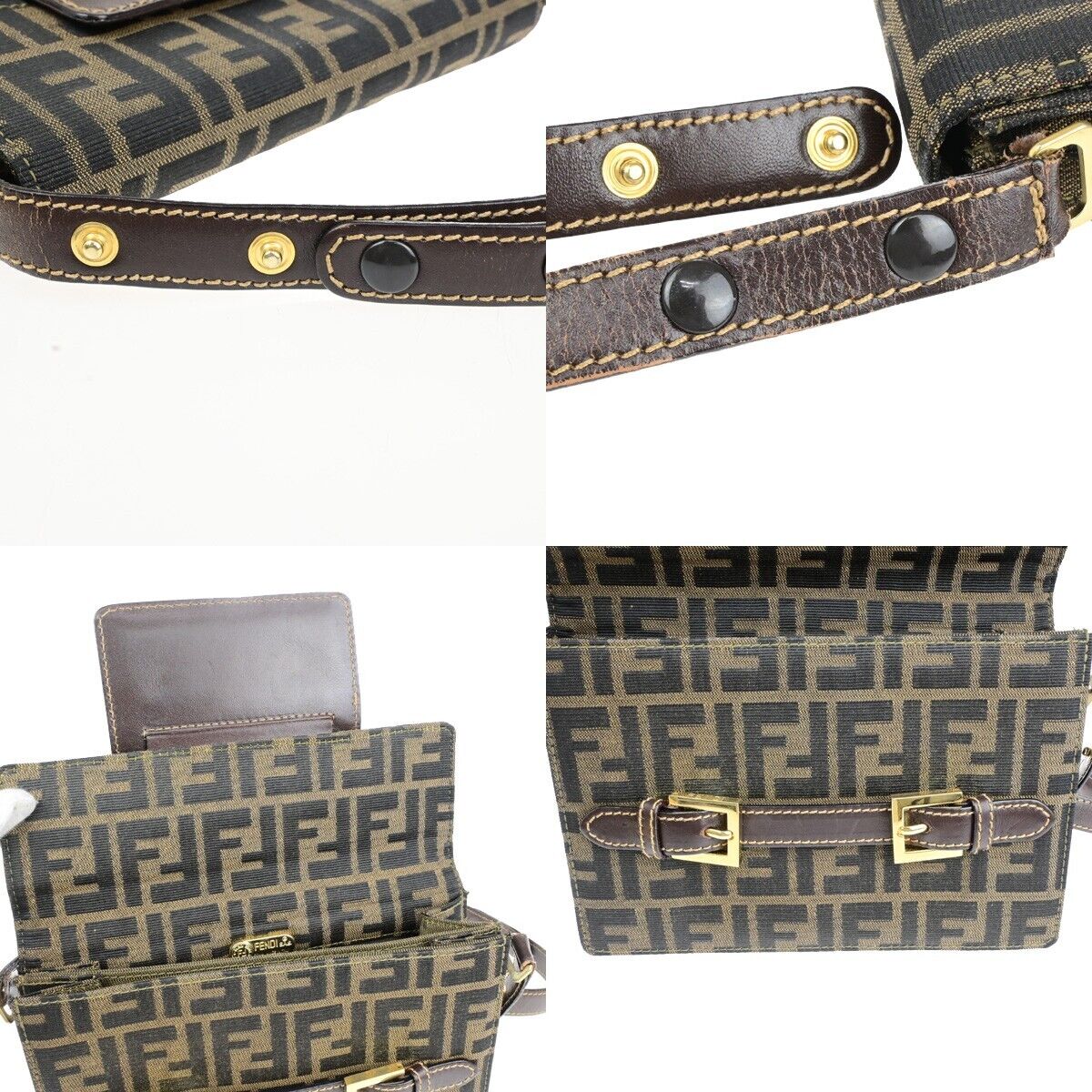 FENDI Logo Zucca Pattern Shoulder Bag Canvas Leather Brown GHW Italy 79ED281