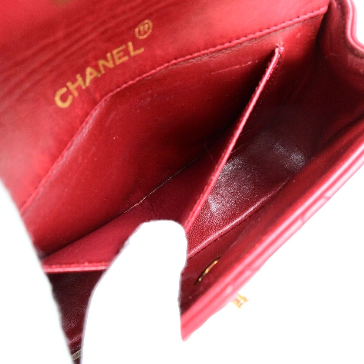 CHANEL CC Mini Matelasse Chain Shoulder Bag Leather Red GHW Vintage 696RF204