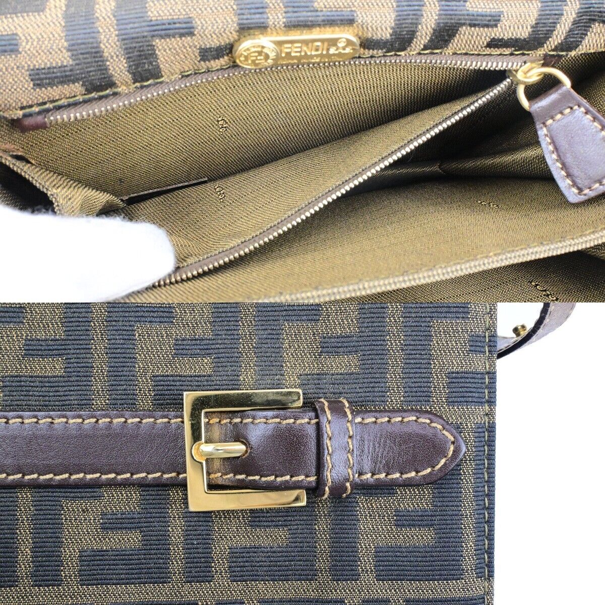 FENDI Logo Zucca Pattern Shoulder Bag Canvas Leather Brown GHW Italy 79ED281