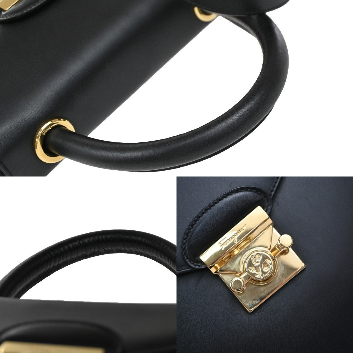 SALVATORE FERRAGAMO Logo Shoulder Bag Leather Black Italy 31RF878