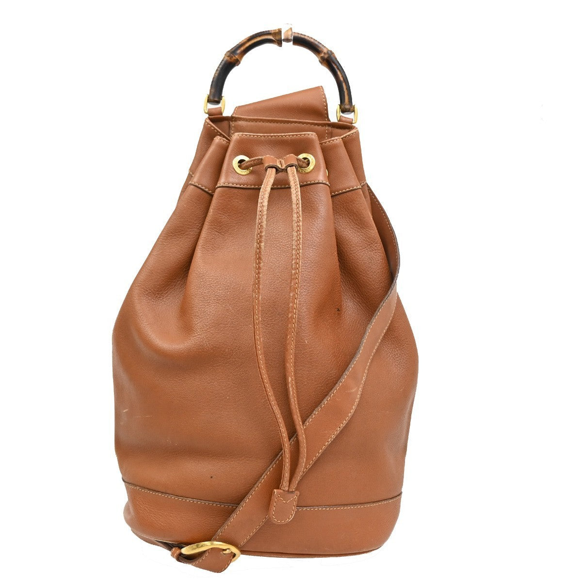 GUCCI Logo Bamboo 2way One Shoulder Body Hand Bag Brown Gold Italy 61EG228