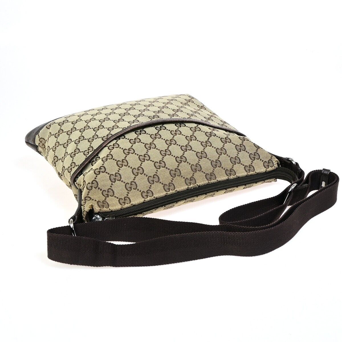 GUCCI Logo GG Pattern Shoulder Bag Canvas Leather Brown Gold Italy 67FA740