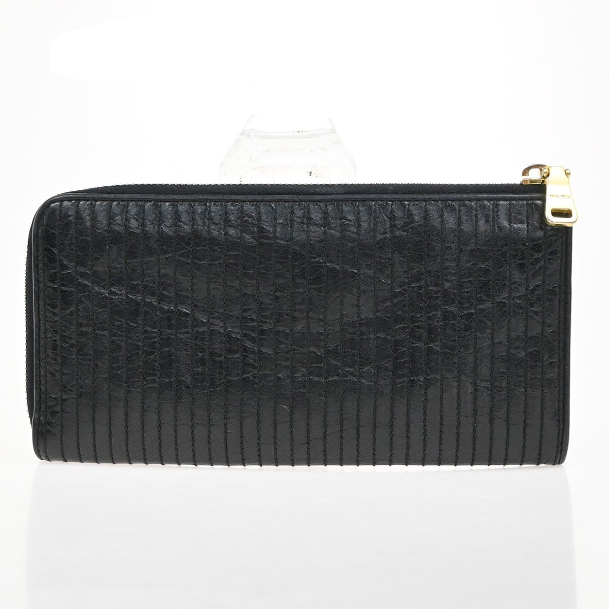 MIU MIU LOGO Matelasse Long Zipper Around Wallet Leather Black GHW 63KD079
