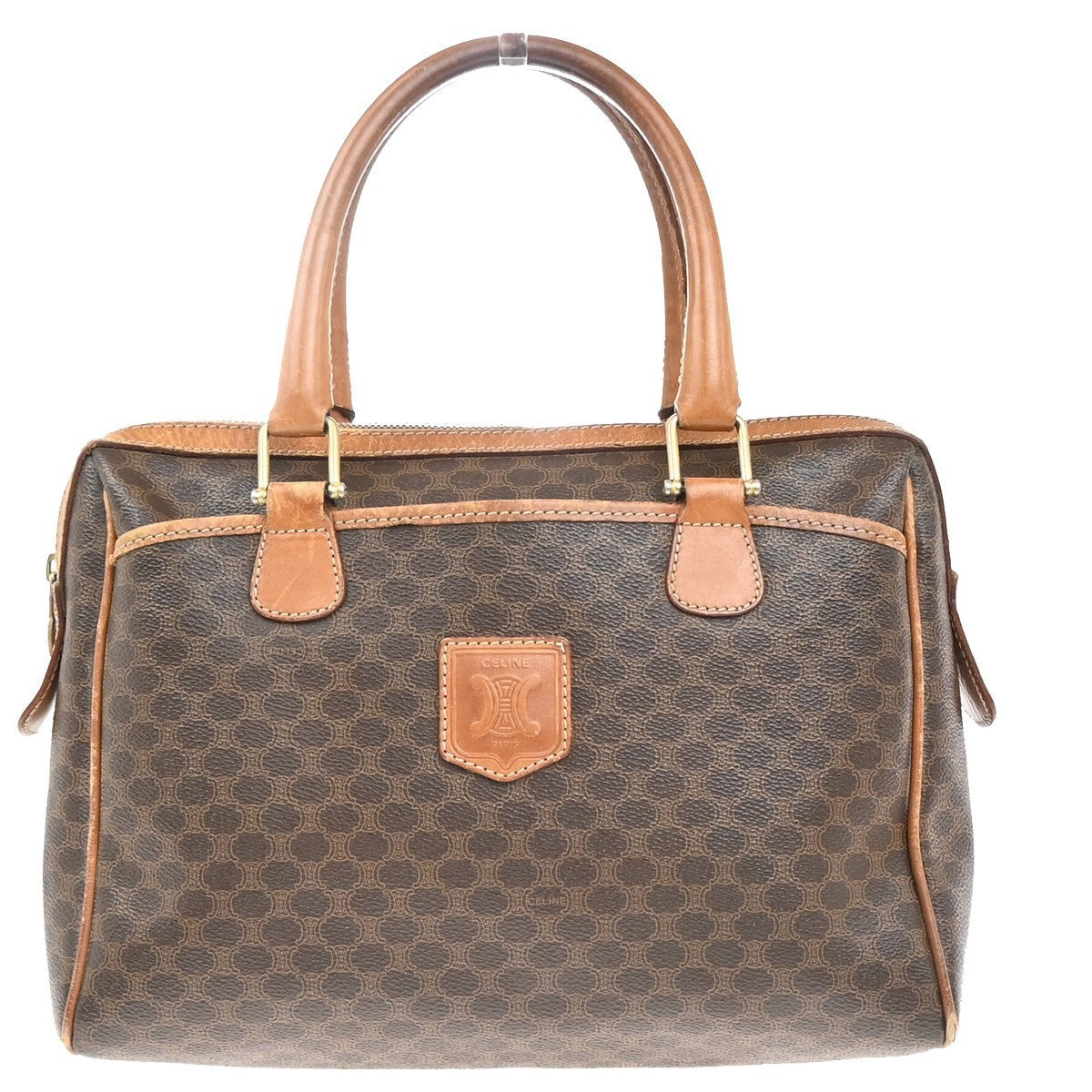 CELINE Logo Macadam Pattern Shoulder Hand Bag PVC Leather Brown Italy 61MA405