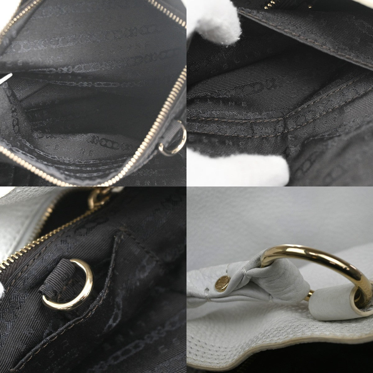 CELINE Logo Bittersweet Shoulder Hand Bag Leather Gold White GHW 35CA528