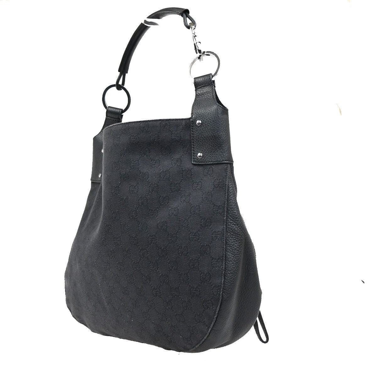GUCCI Logo GG Pattern Shoulder Hand Bag Canvas Leather Black SHW Italy 79MA492