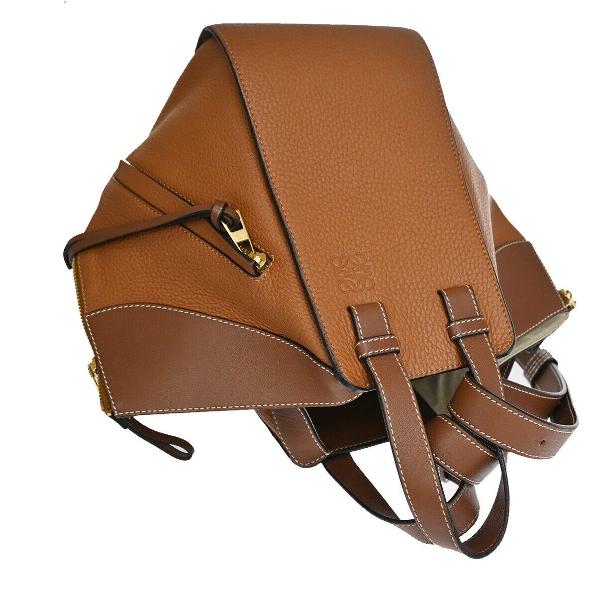 LOEWE Logo Hammock Small 2Way Shoulder Hand Bag Leather Brown Gold 636RJ395