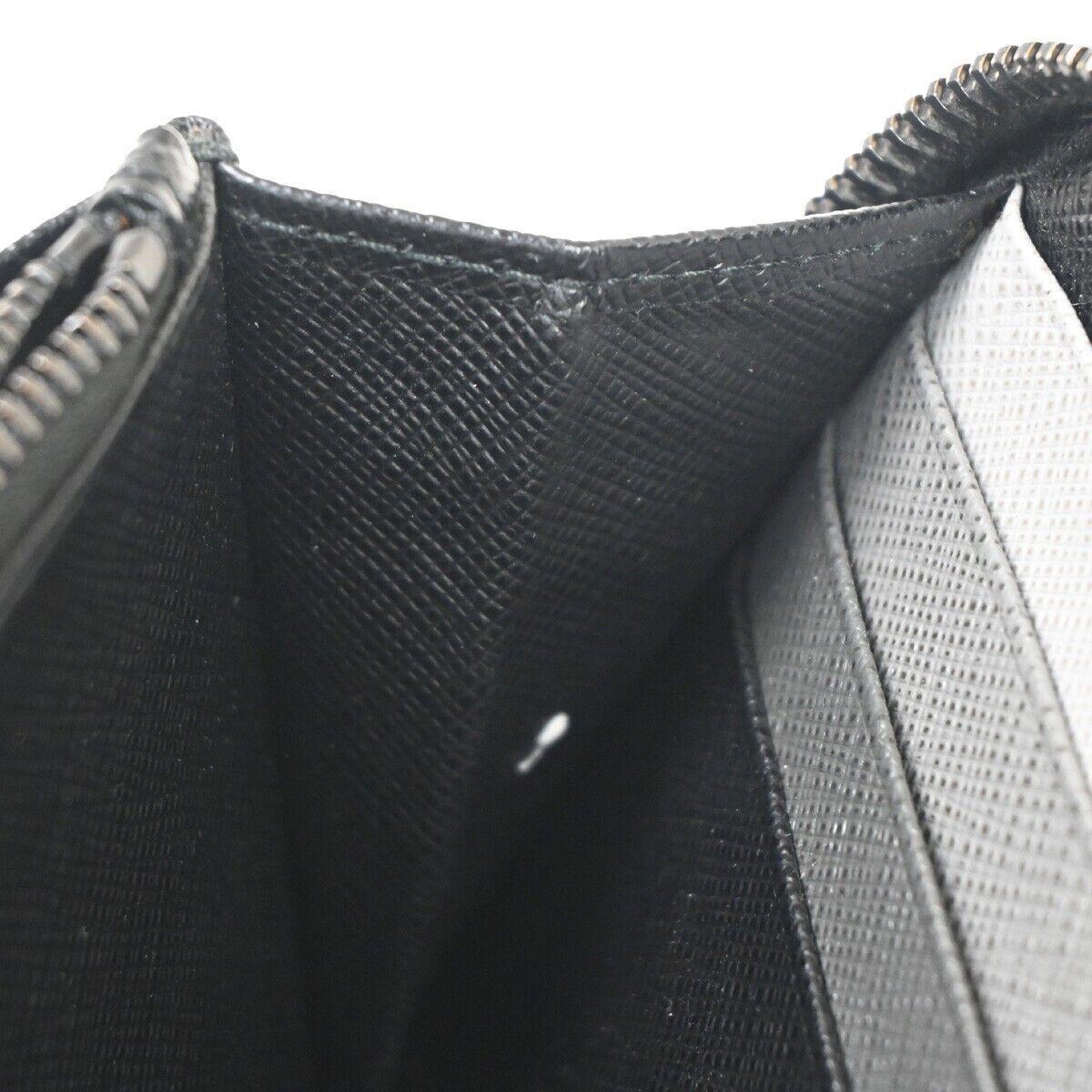PRADA Logo Saffiano Long Bifold Wallet Purse Leather Black Silver Italy 87RH021