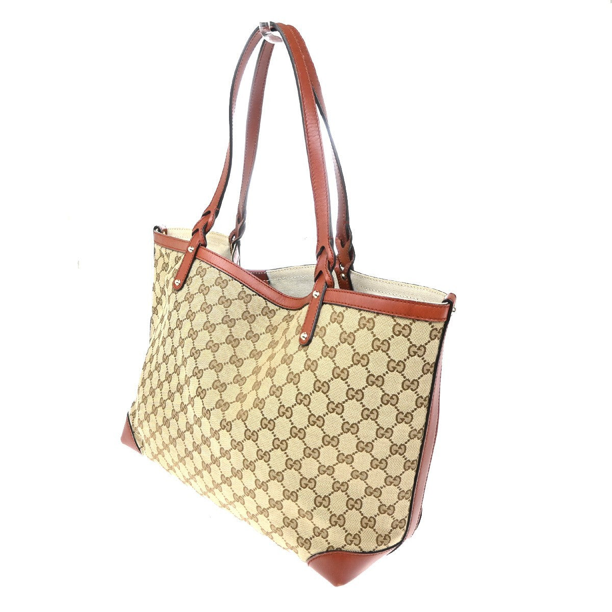 GUCCI Logo GG Pattern Shoulder Tote Bag Canvas Leather Brown Red 73CA651