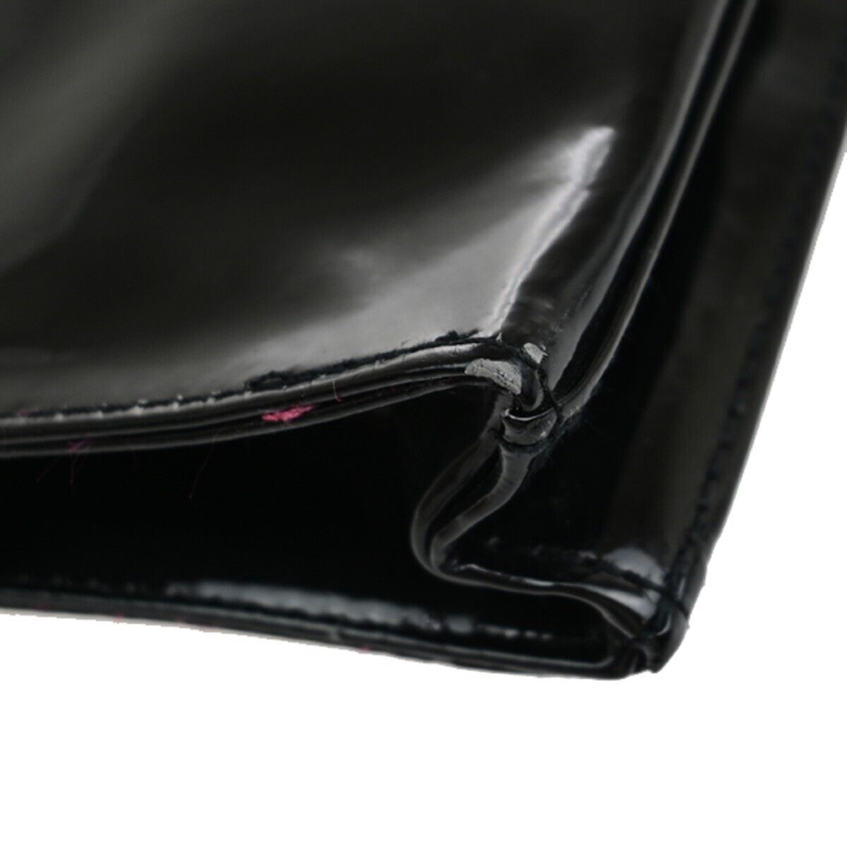 YVES SAINT LAURENT YSL Logo Pouch Bag Patent Leather Black Pink GHW 03EC033