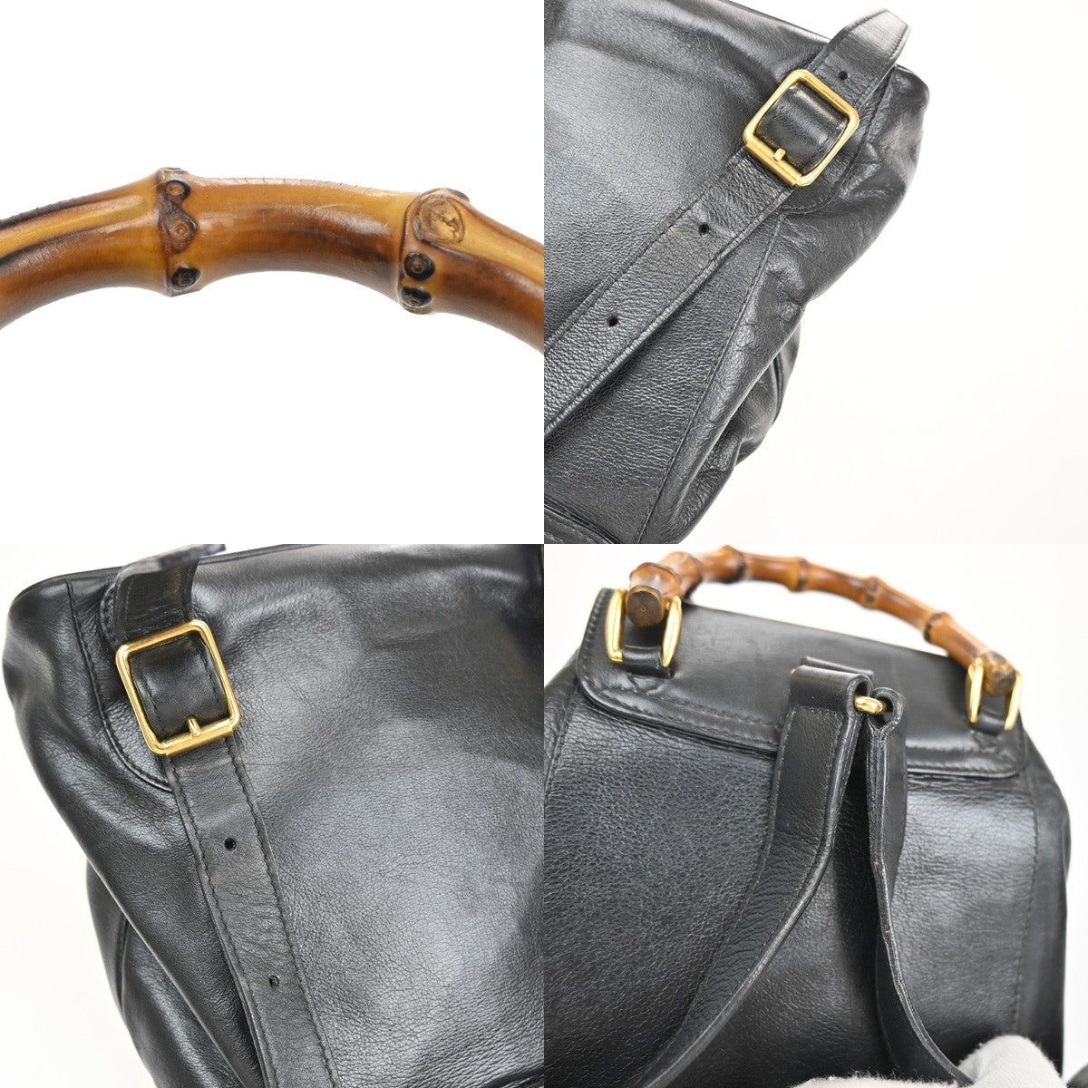 GUCCI Logo Bamboo Drawstring Backpack Bag Leather Black GHW Italy 38CA875