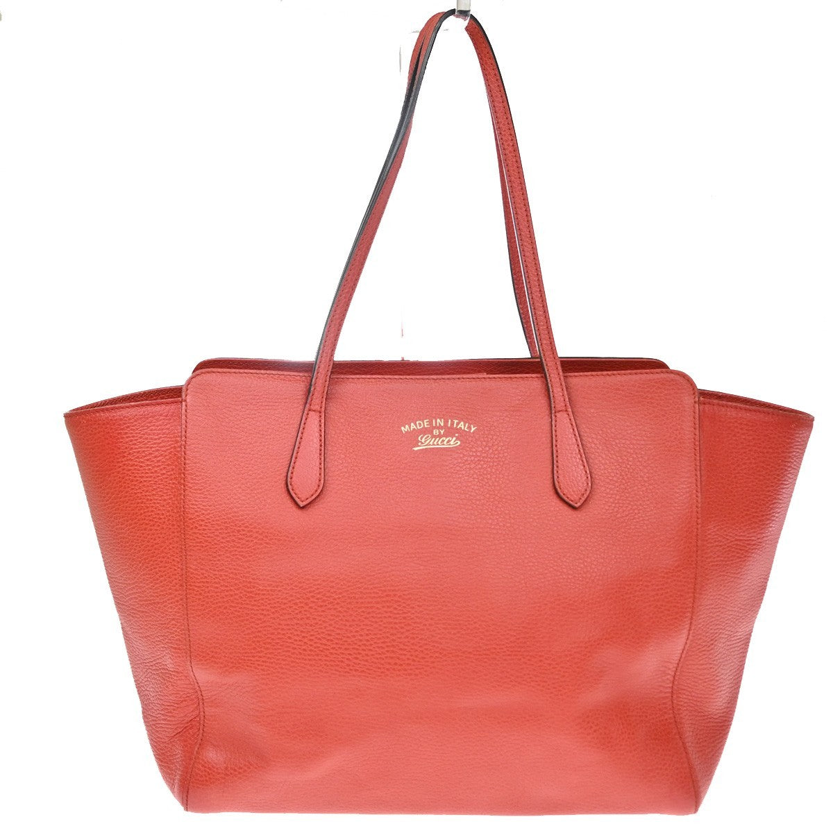 GUCCI Logo Swing Shoulder Tote Hand Bag Leather Red GHW Italy 84CA871