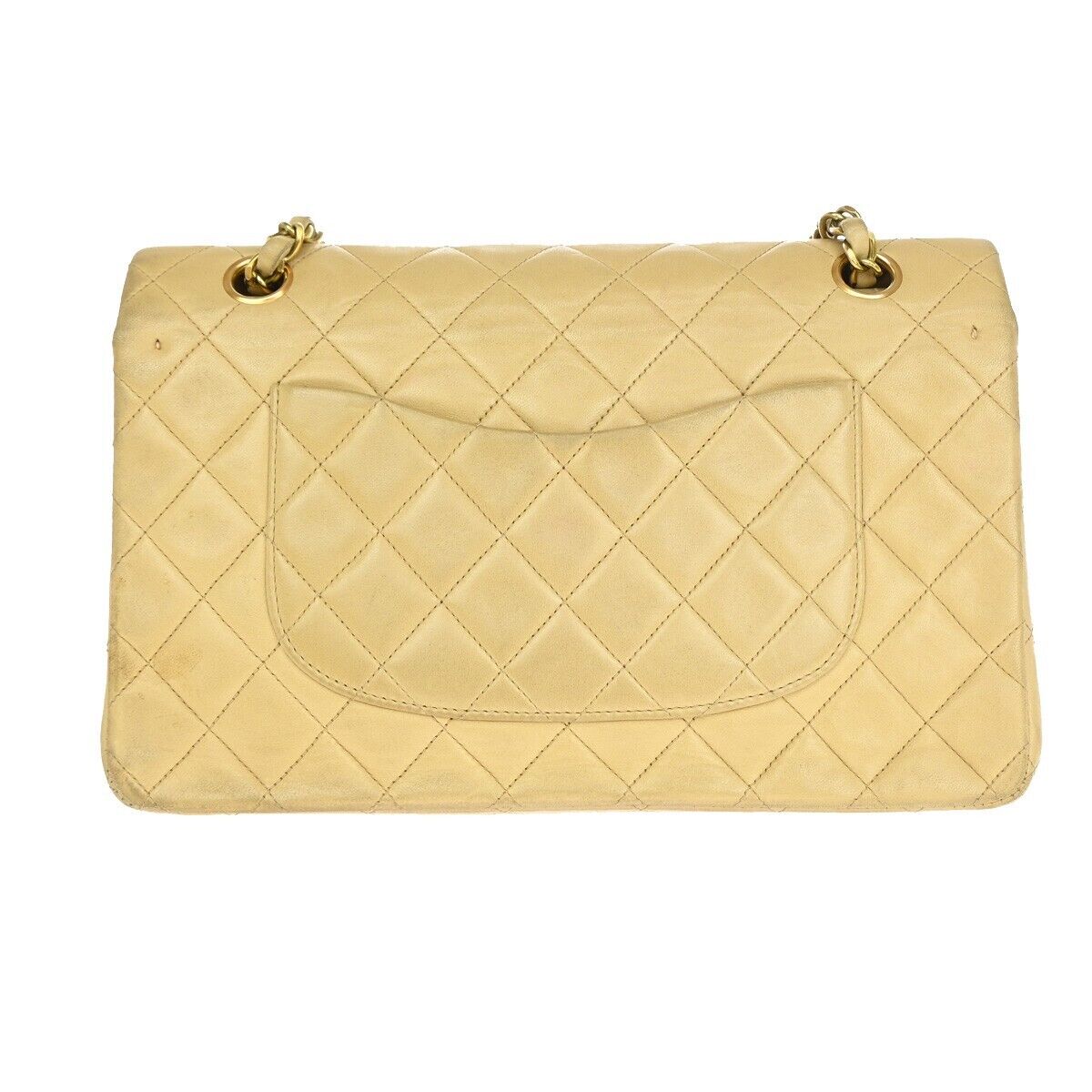 CHANEL CC Matelasse 25 Double Flap Chain Shoulder Bag Leather Beige GHW 381RJ843