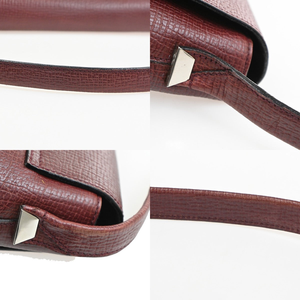LOEWE Logo Shoulder Bag Embossing Leather Burgundy SHW Spain 32CA971