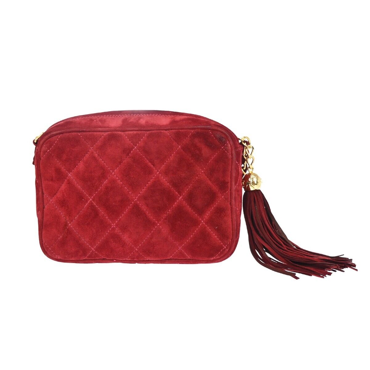 CHANEL CC Matelasse Tassel Mini Chain Shoulder Bag Suede Leather BX GHW 638FA087