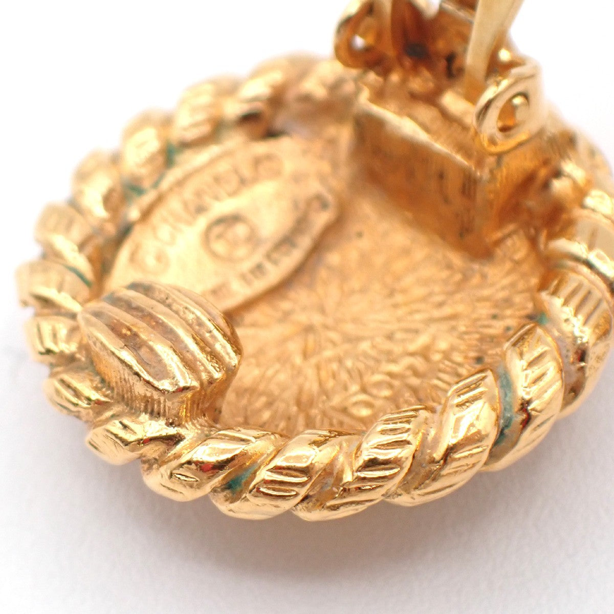 CHANEL CC Logo Round Button Earrings Clip-On Gold France 38RL743