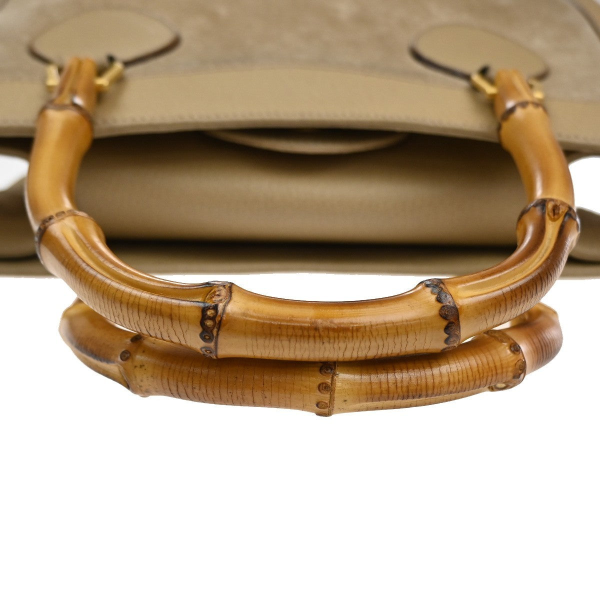 GUCCI Logo Bamboo Handle Tote Hand Bag Suede Leather Beige GHW Italy 38MA593