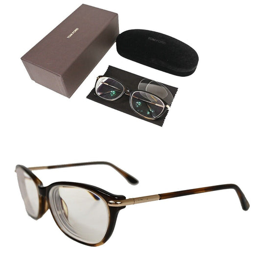 TOM FORD Logo Glasses Frame Eye Wear Plastic Brown Gold Plated Accessory 02GA680