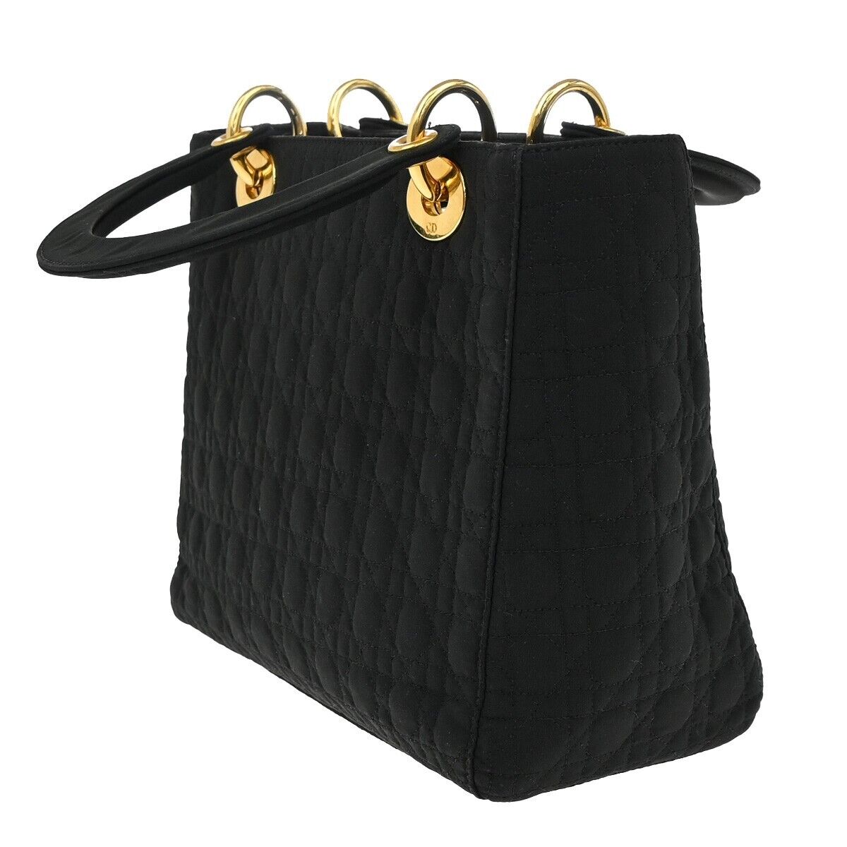 CHRISTIAN DIOR Lady Cannage 2Way Shoulder Hand Bag Nylon Leather Black 75EE107