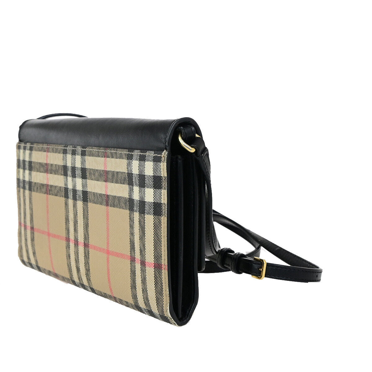 BURBERRY Logo Wallet Shoulder Bag Nova Check Leather PVC Black GHW 31SJ436