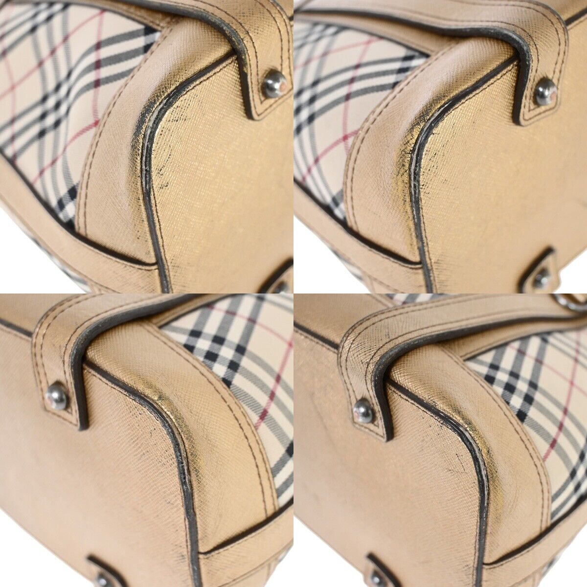 BURBERRY Logo Nova Check Shoulder Bag Canvas Leather Beige Gold Silver 60HB657