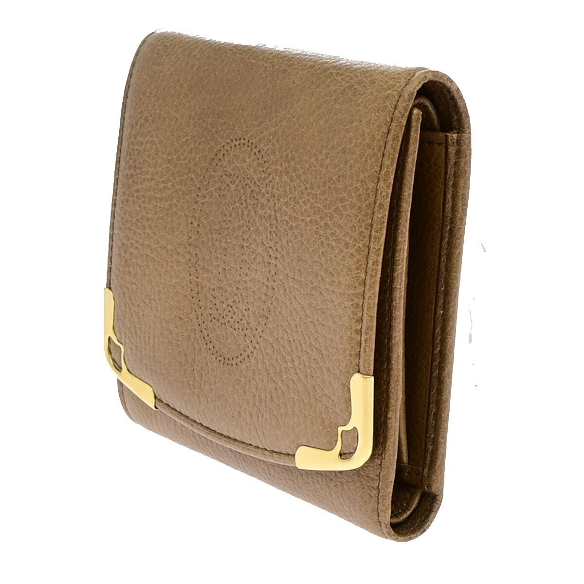 Cartier 2C Logo Trifold Compact Wallet Leather Brown Gold 60KP172