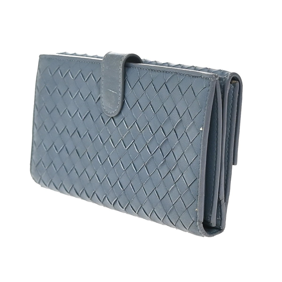 BOTTEGA VENETA Logo Intrecciato Long Bifold Wallet Leather Blue 67KP374
