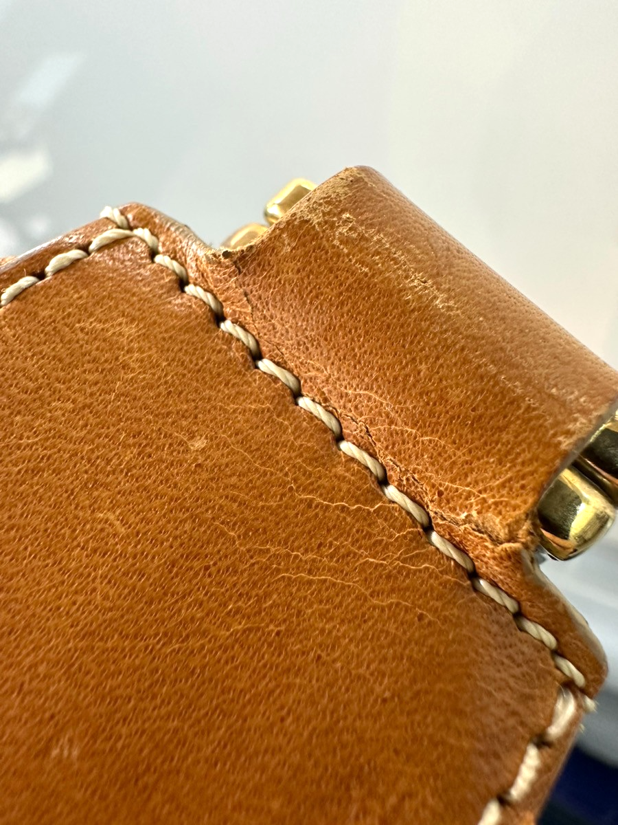 CELINE Logo C Macadam Pattern Shoulder Bag Suede Leather Yellow GHW 38KD150