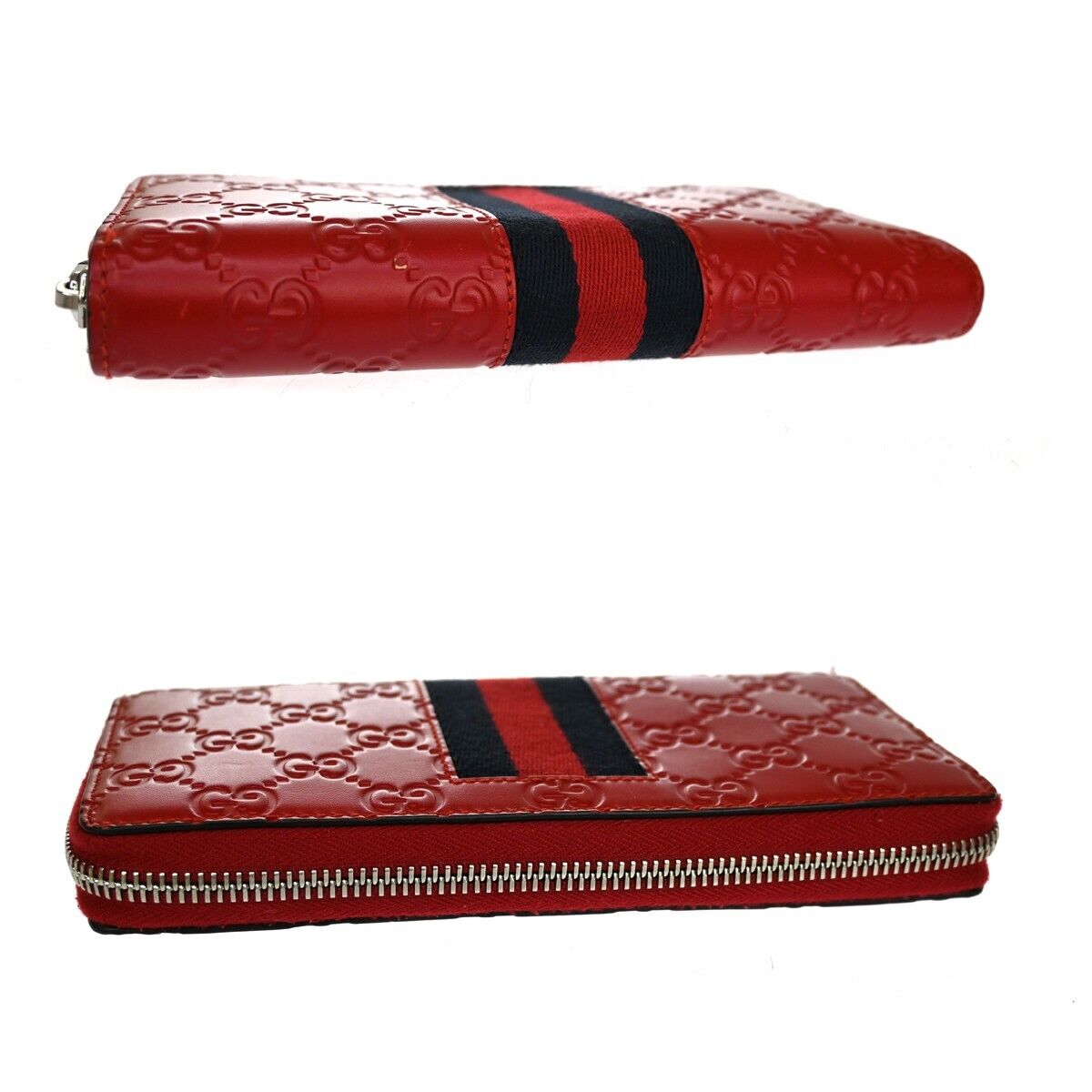 GUCCI Guccissima GG pattern Long Bifold Wallet Leather Red Italy 32GA976